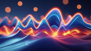 Visual representation of sound waves displaying dynamic patterns in bright colors during nighttime photo