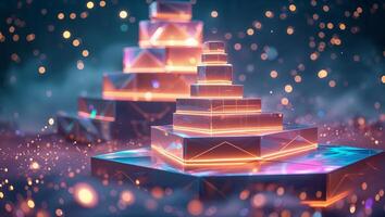 Colorful illuminated pyramids create a mesmerizing light display in an enchanting environment photo