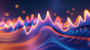 Vibrant waves of sound captured in an abstract pattern illuminated by colorful lights photo