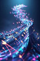 Dynamic flow of colorful particles creating a vibrant abstract wave in a digital environment photo
