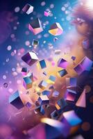 Floating geometric shapes in vibrant colors create a surreal digital abstract composition photo
