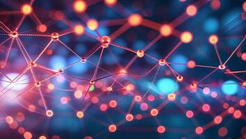 Visual representation of interconnected nodes and lines illustrating a digital network at night photo