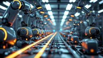 Advanced robotic arms performing precision tasks in a modern manufacturing facility during industrial automation photo