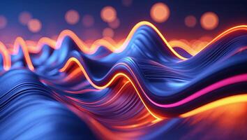 Colorful abstract digital waves create a vibrant visual effect in a futuristic landscape setting at night photo