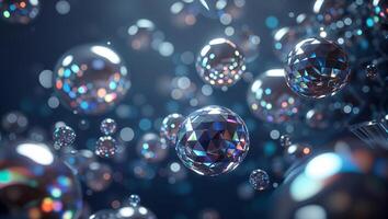 Colorful spheres float in a dark background creating a mesmerizing visual display of light and reflection photo