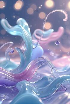 Colorful abstract swirl of liquid with bokeh lights in the background during a soft light setting photo