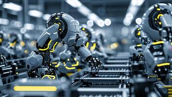Advanced robotic arms working on an assembly line in a modern factory during the afternoon photo