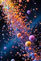 Colorful abstract representation of particles flowing in a dynamic motion against a dark background photo