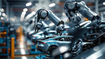 Robotic automation in car manufacturing facility improves efficiency and precision in assembly line processes photo