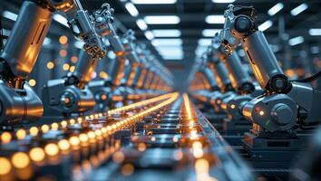 Advanced robotic arms in a modern manufacturing facility performing assembly tasks with precision and efficiency photo