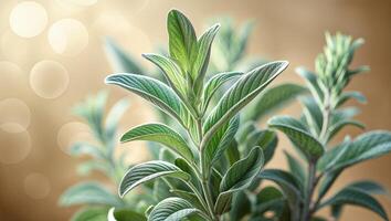 Bright green herb leaves flourish under soft lighting in a cozy indoor setting showcasing their rich texture photo