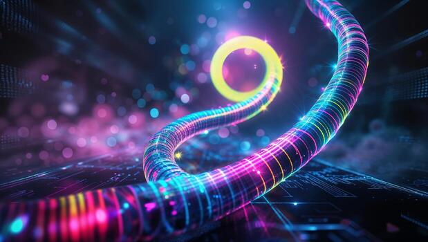 vistoso digital espiral en un alta tecnología antecedentes representando datos fluir y artificial inteligencia conceptos foto