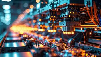 Advanced automation in a highly efficient manufacturing facility during nighttime operations photo