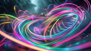Colorful light trails create a mesmerizing abstract pattern in a digital artwork photo