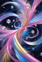 Colorful swirls of abstract design with pearls and feathers creating a captivating visual experience photo