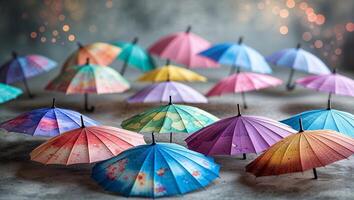 Colorful paper umbrellas arranged in a whimsical display, celebrating creativity and craftsmanship in decor photo