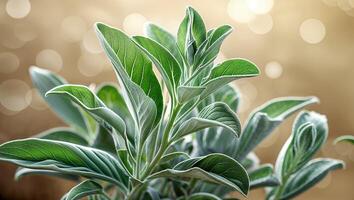 Lush green leaves glisten under soft lighting in a serene indoor garden setting photo