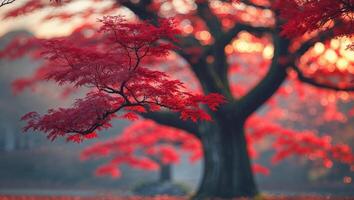 Vibrant autumn foliage in an enchanting landscape with a majestic red maple tree photo