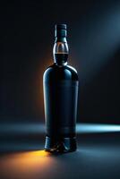 Elegant black bottle illuminated by soft light on a dark backdrop in a creative arrangement photo