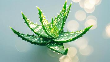Aloe vera plant with striking light patterns against a soft background during daylight photo