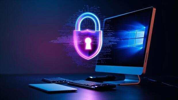 Secure digital workspace with a focus on data protection in a modern computer setup photo