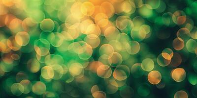 Soft bokeh lights create an enchanting atmosphere in a natural green setting during twilight hours photo