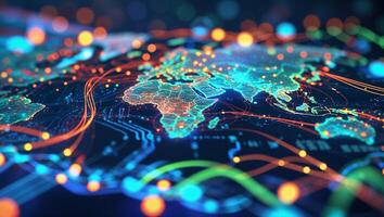 Visual representation of global data flow showcasing interconnected networks and technology across continents photo