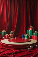 Holiday display features vibrant gifts, decorative elements, and a festive atmosphere in a cozy setup photo
