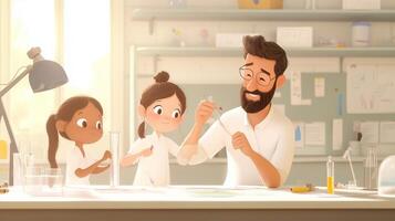Engaging science experiment with children in a bright classroom during the day photo