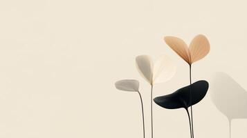 Minimalist arrangement of abstract leaves in neutral tones against a light background in a contemporary setting photo