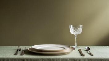 Elegant table setting for a formal dinner or special occasion in a soft-lit environment photo