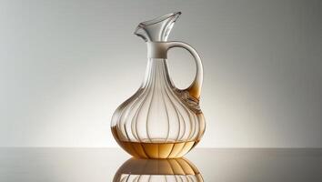 Elegant glass carafe with wine against a softly lit background in a modern setting photo