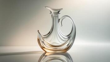 Elegant glass decanter with a unique design placed on a smooth surface illuminated by soft lighting photo