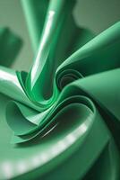 Green paper curls creating an abstract design in a studio setting with soft lighting photo