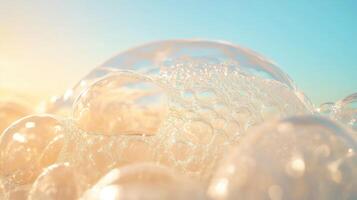 Bubbles floating in sunlight create a serene atmosphere on a warm day at the beach photo