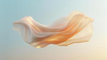 Soft fabric gracefully flowing in the air during golden hour with a serene background of blue sky and warm hues photo