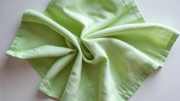 Light green fabric arranged in a swirling pattern on a neutral background showcasing texture and color depth photo