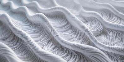 Delicate white fabric with elegant waves and textured patterns creating a sense of motion and softness in design photo