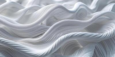 White fabric with intricate wave patterns creates a soft and elegant texture for various design applications photo