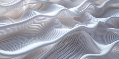 Soft white fabric with elegant ripples showcases intricate texture and movement under soft lighting photo