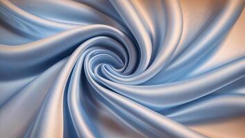 Soft blue satin fabric swirling elegantly in a pattern, showcasing its smooth texture and sheen photo