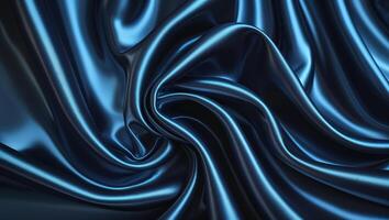 Captivating blue silk fabric cascading elegantly in gentle folds and intricate patterns photo