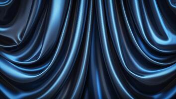 Elegant blue satin fabric draped in folds creating a luxurious texture and sheen in a soft light setting photo
