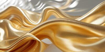 Flowing metallic fabric showcases intricate textures and reflections in a soft golden hue photo