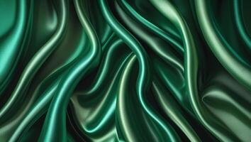 Luxurious dark green satin fabric draped elegantly with soft, flowing textures and glimmers in the light photo