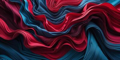Textured fabric waves in vibrant blue and red hues create an artistic display of color and form photo