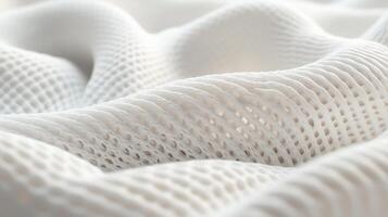Textured white fabric with intricate patterns displayed beautifully under soft light photo