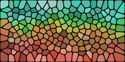 A vibrant mosaic pattern with irregular polygons, transitioning from earthy reds to lush greens and cool blues, resembling nature-inspired stained glass. vector