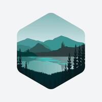 Landscape with natural view from mountain, tree, and lake. Decoration template vector
