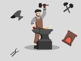 Blacksmith Forging Metal with Precision and Strength at the Anvil. vector